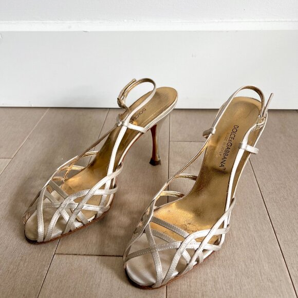 Dolce & Gabbana Cream Criss-Cross Heels - Picture 3 of 5